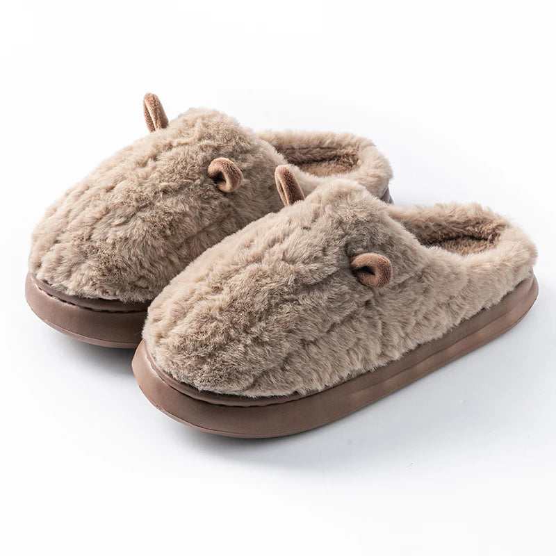 Winter Home Slippers Men Shoes Cute Cartoon Flat Platform Women Warm Zpaxo brown 40-41