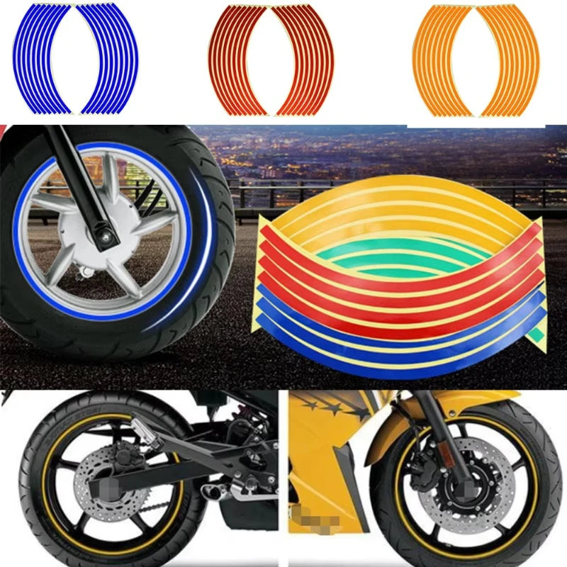 Reflective Motorcycle Rim Stripe Stickers – 16-Piece Wheel Tape