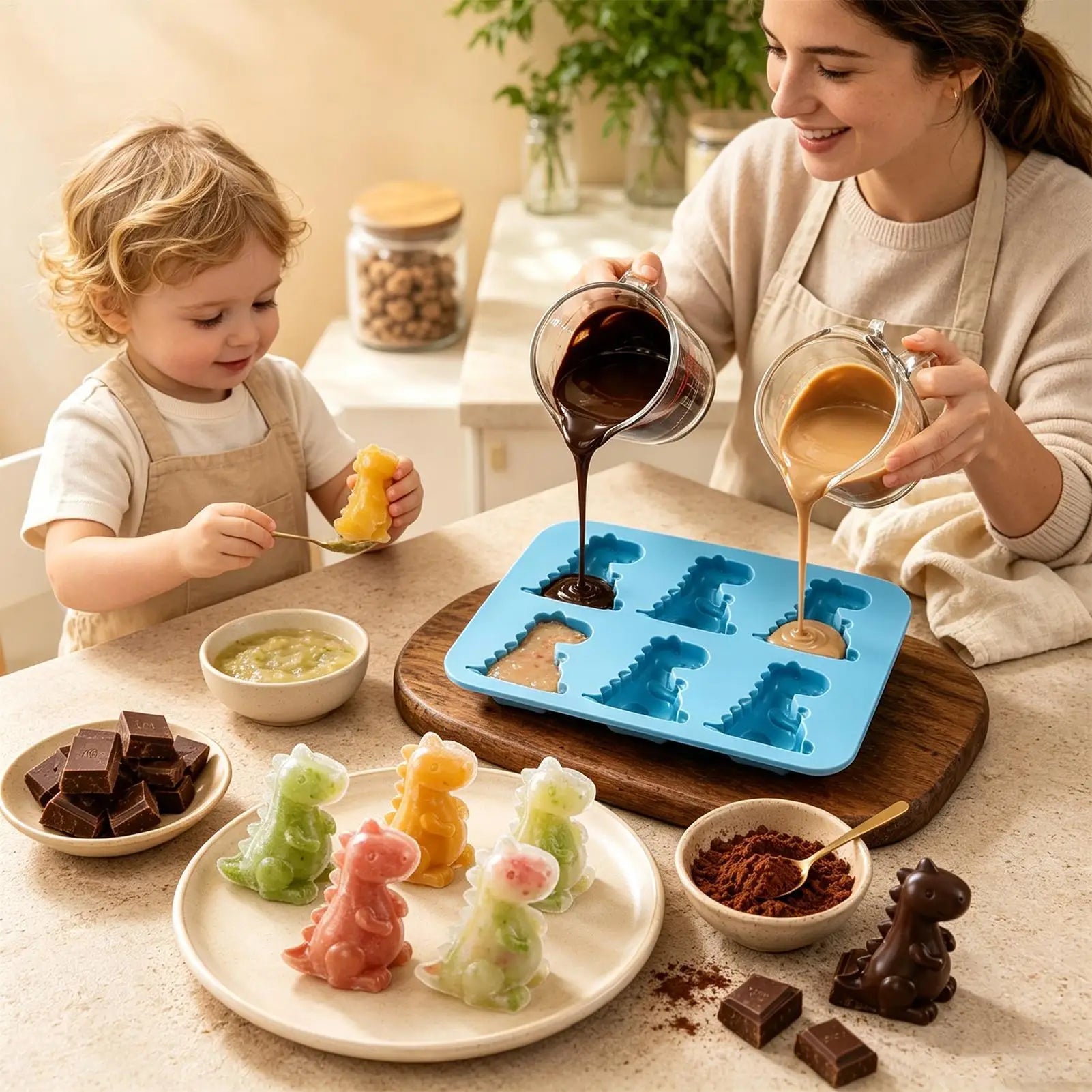 Dinosaur Ice Cube Tray 6 Cavity Easy Release Silicone Mold Large