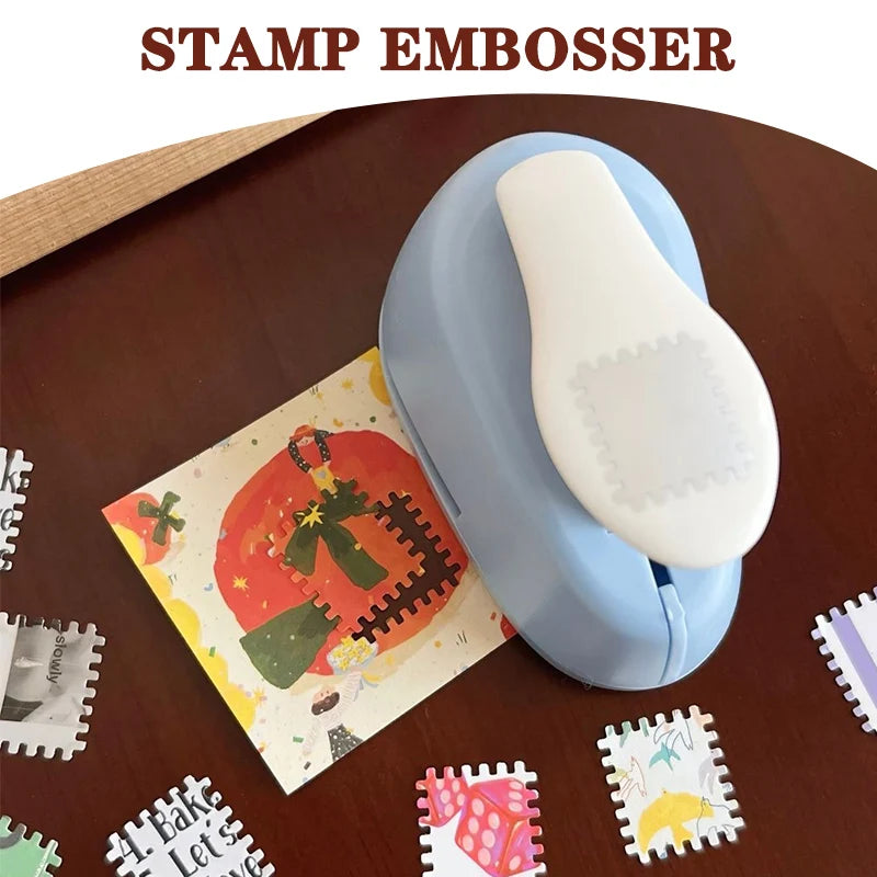 Blue DIY Stamp Border Punch Shape Craft Embossing Machine Round Hole
