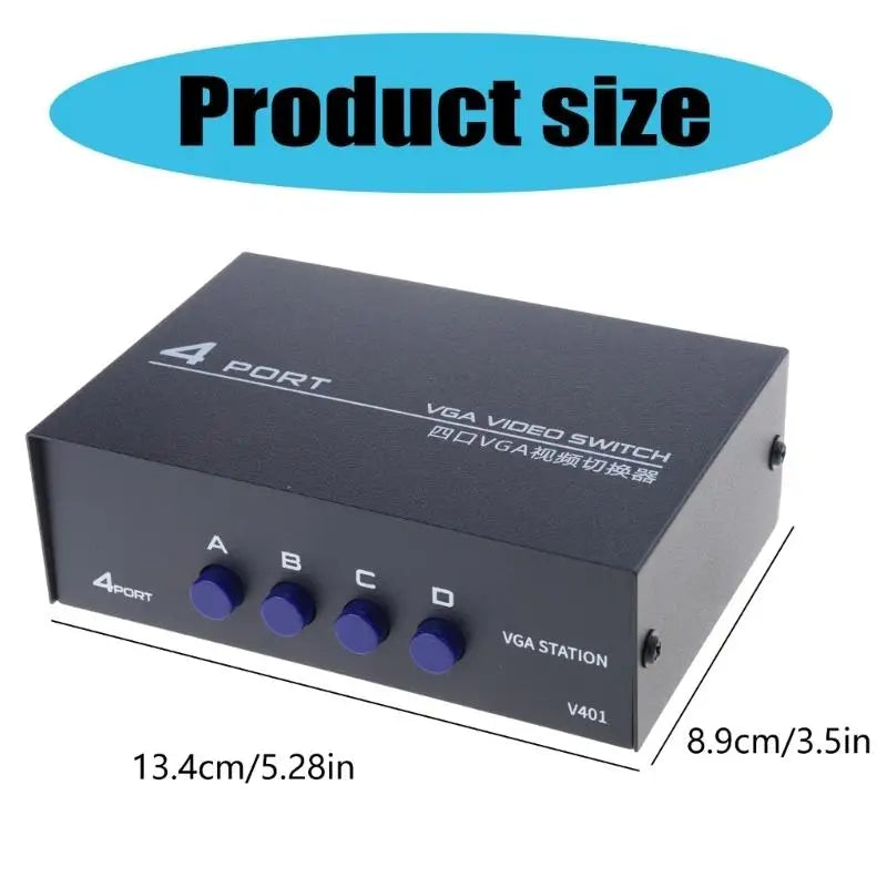 652F Metal 4 Way VGA Switcher For PC To Monitors Sharing With 1920x1440 Support Metal Zpaxo