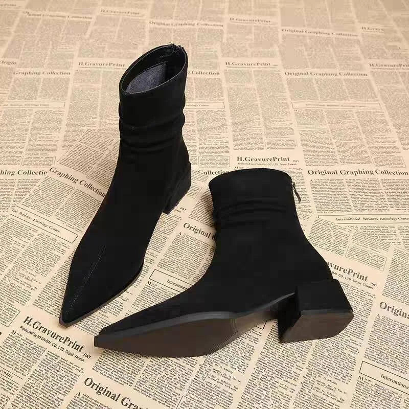 Autumn Winter Women Sock Ankle Boots Elegant Keep Warm Short Booties Women Fashion Square Heel Shoes Ladies Zapatos De Mujer Zpaxo