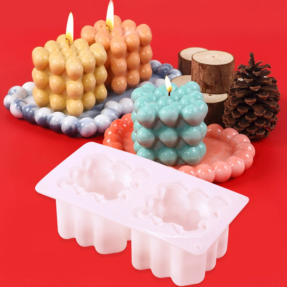 3D Heart Bubble Cube Candle Silicone Mold for Valentine's Day DIY Handmade Soap Aromatherapy Wax Chocolate Mousse Cake Making Zpaxo