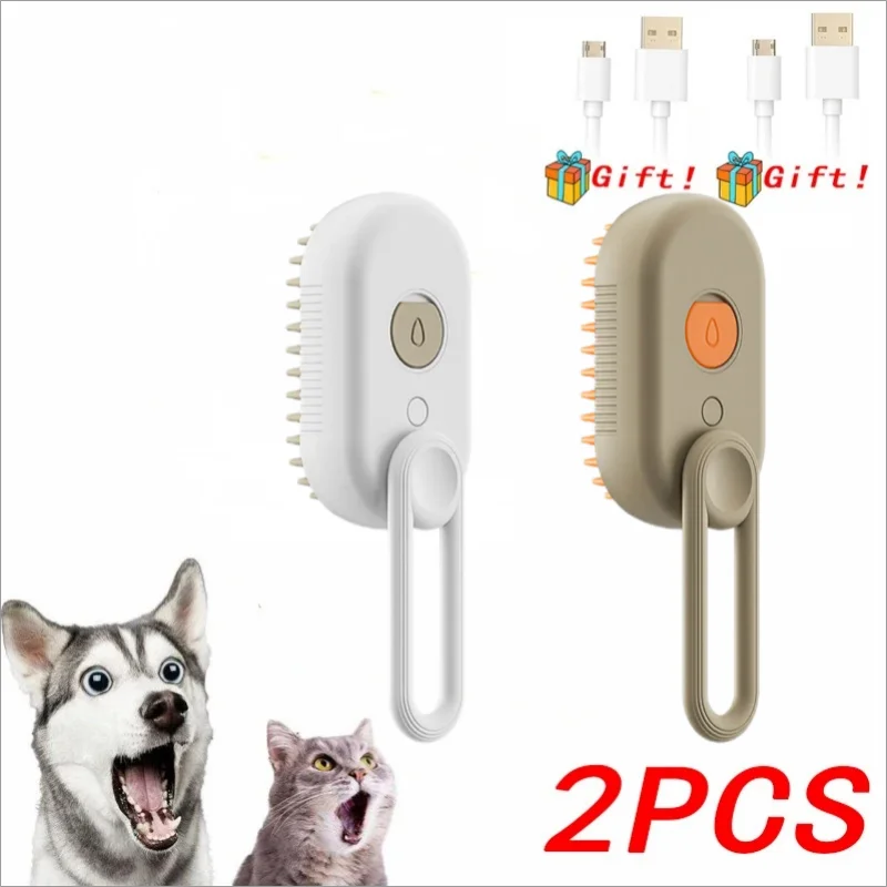 Cat Dog Pet Spray Massage Brush One Button Steam Spray Folding Rotatable Floating Hair Bath Hair Removal Brush Comb Zpaxo 2pcs-brown-white