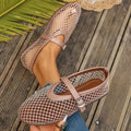 Women Sandals Mesh Breathable Flat Bottom Shoes Women Summer Large Size Hollow Out Shoes Women Comfortable Buckle Strap Sandals Zpaxo Apricot pink 40