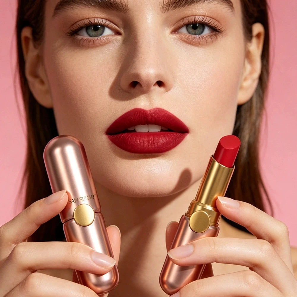 Pearlescent Pink Glitter Lipstick Moisturizing Waterproof Zpaxo