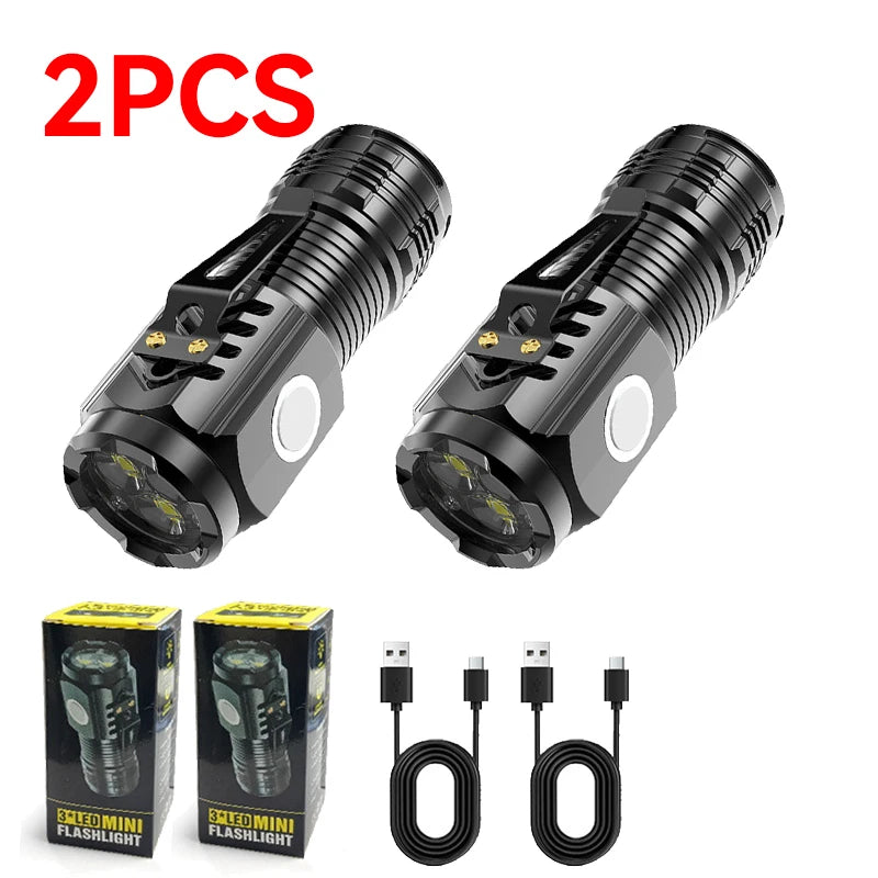 3-LED Mini Tactical Flashlight – Rechargeable 350+ Lumen Torch Tactical Flashlight Zpaxo 2PCS