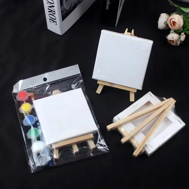 Complete Kids Canvas Painting Wooden Easel All-in-one Art Includes
