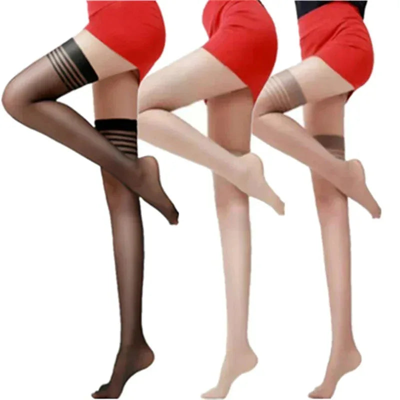 Women's Nylon Thigh High Stockings – Striped Knee Socks