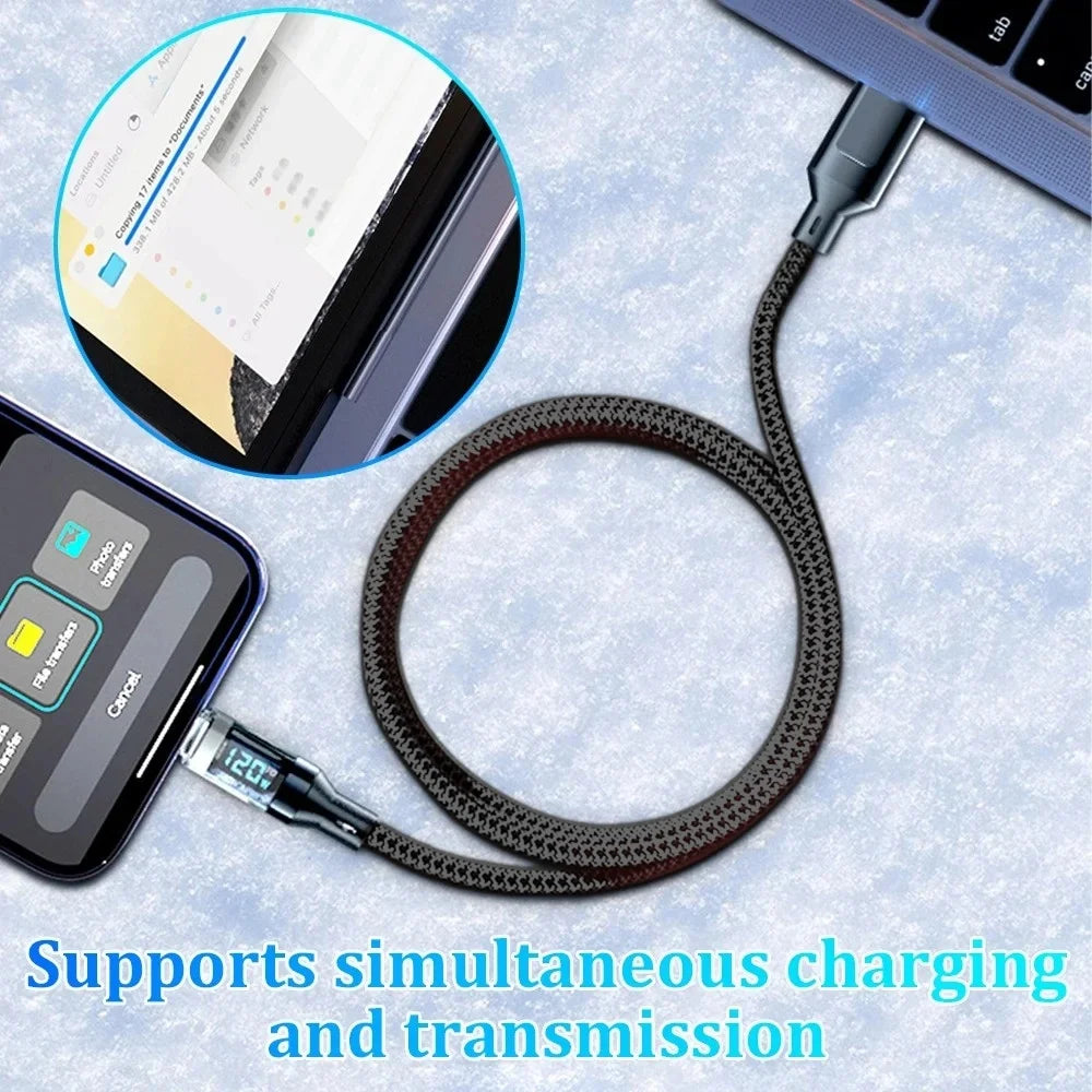 120W USB-C Fast Charging Cable with LCD Display | 6A USB-C Charging Cable Zpaxo