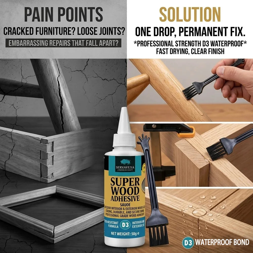 SERVAVEXA 50g D3 Wood Glue - Professional Strong Wood Adhesive for Interior/Exterior Woodworking, DIY Crafts, & Home Repairing Zpaxo
