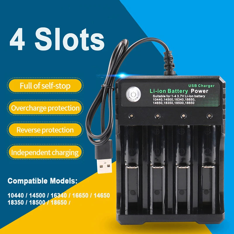2 3 4 Slot 18650 Battery Charger For 3.7V Rechargeable Lithium 110V/220V For 14500 16340 16650 14650 18350 18500 Battery Charger Zpaxo