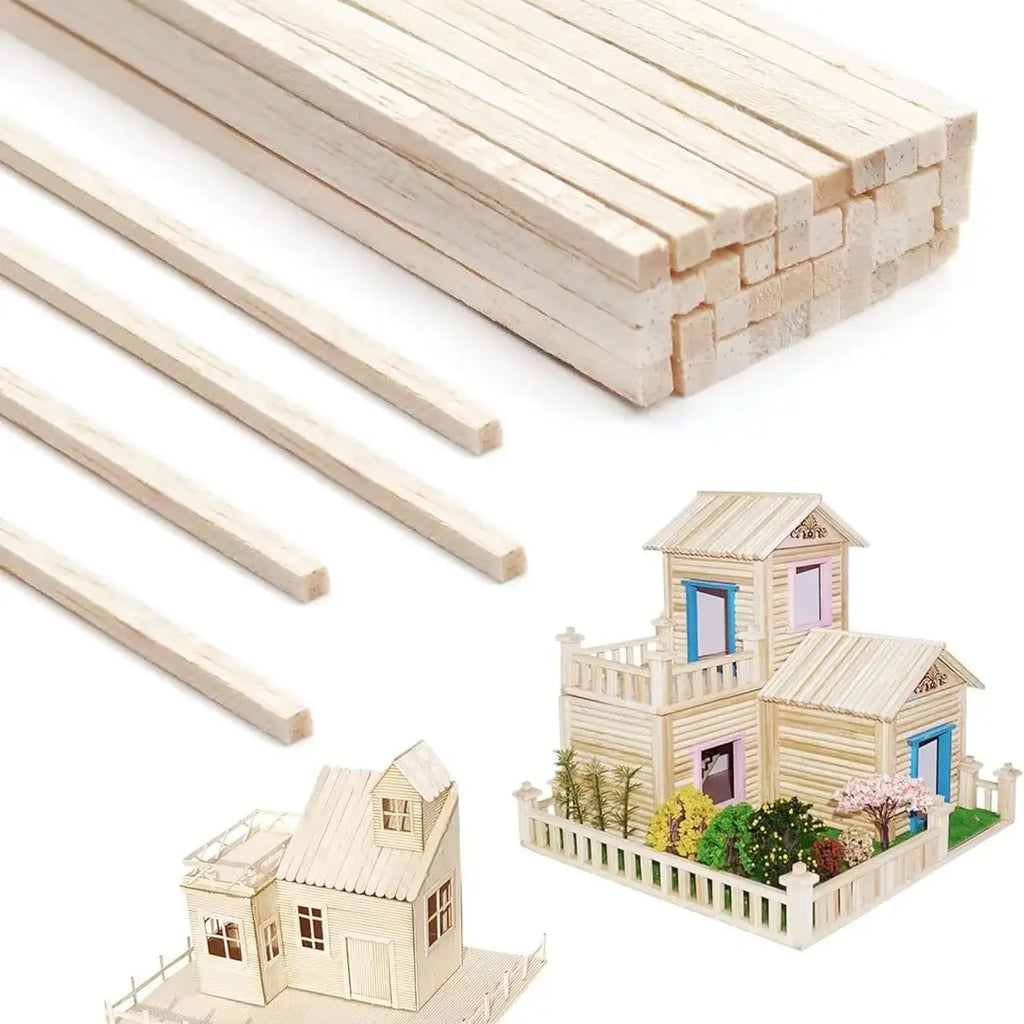 20/50pcs Square Wood Sticks,Natural Wooden Dowels, Unfinished Hardwood Sticks for Crafts DIY Supplies House Airplane Ship Models Zpaxo 50pcs