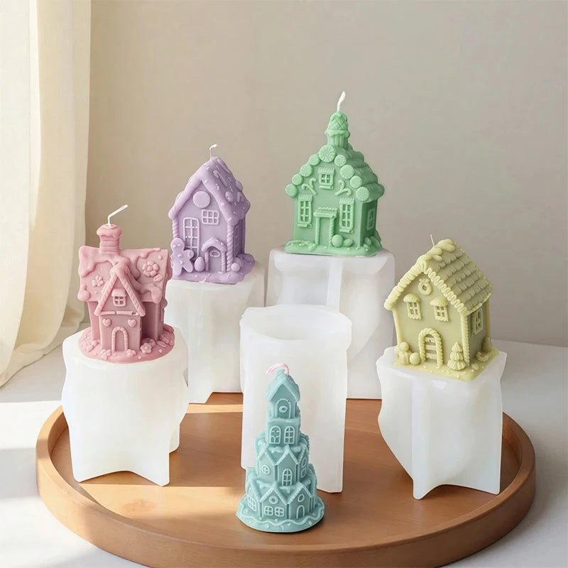 3D Christmas House Candle Silicone Mold Gingerbread House Aroma Soap Gypsum Plaster Crafts Mold Home Decor Christmas Gift Zpaxo