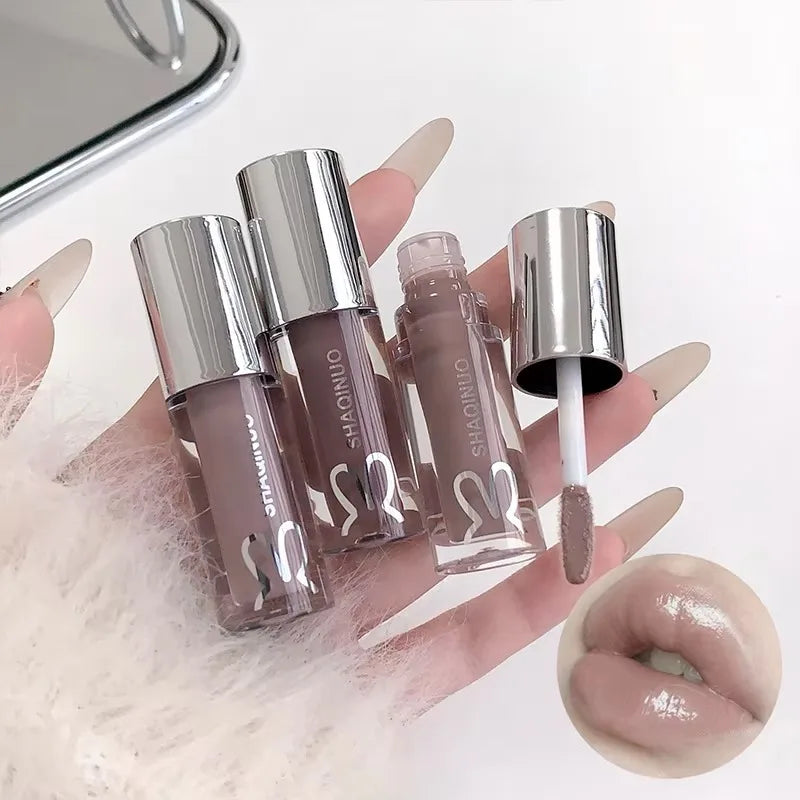 Water Light Mirror Lip Gloss Crystal Nude Jelly Lipstick Moisturizing Lasting Cool Black Silver Pearl Sparkling Lip Oil Cosmetic Zpaxo