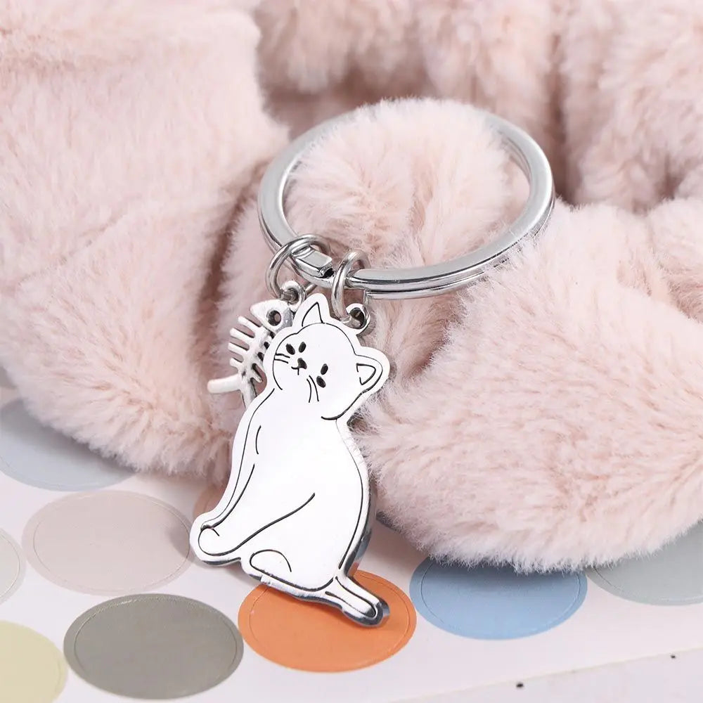 Lovely Stainless Steel Cat Fish Keychain Key Holder Pendant Cat Key Ring Animal Cartoon Kittens Keychain Valentine's Day Gift Zpaxo