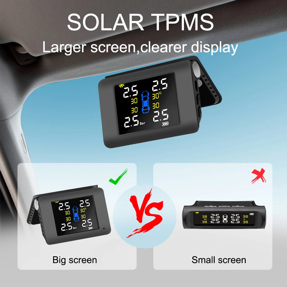 LED Display 4 External Built-in Sensors Solar Power TPMS Car Tire