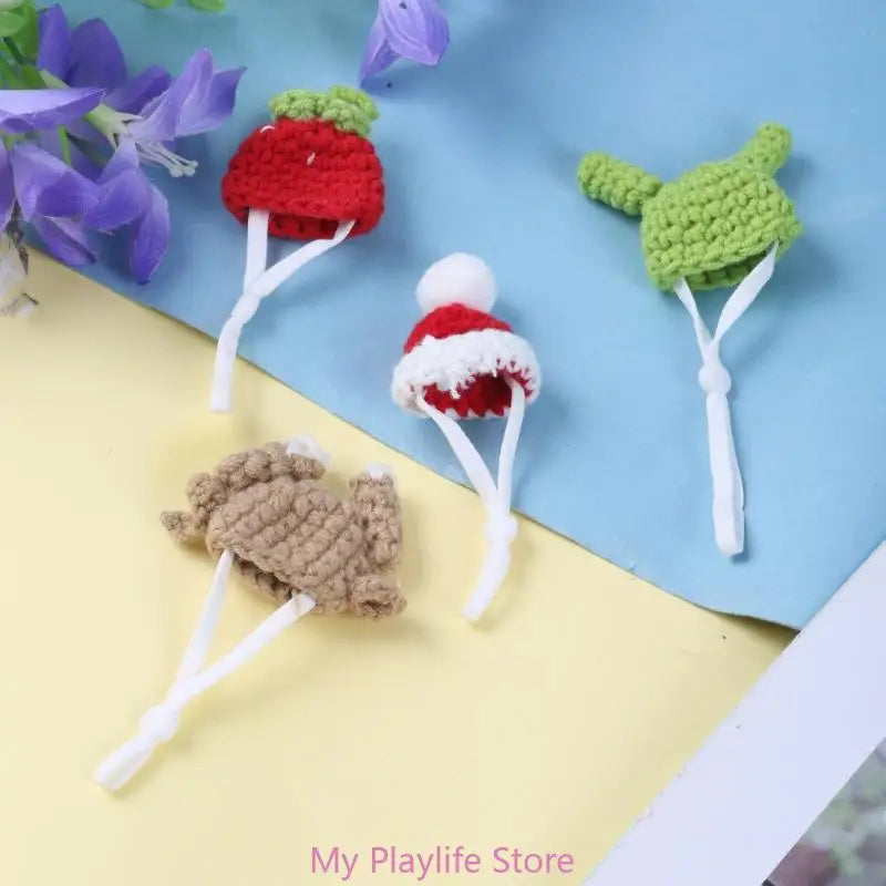 Handmade Crochet Small Pet Hat Adjustable Neckstrap Hamster Cartoon