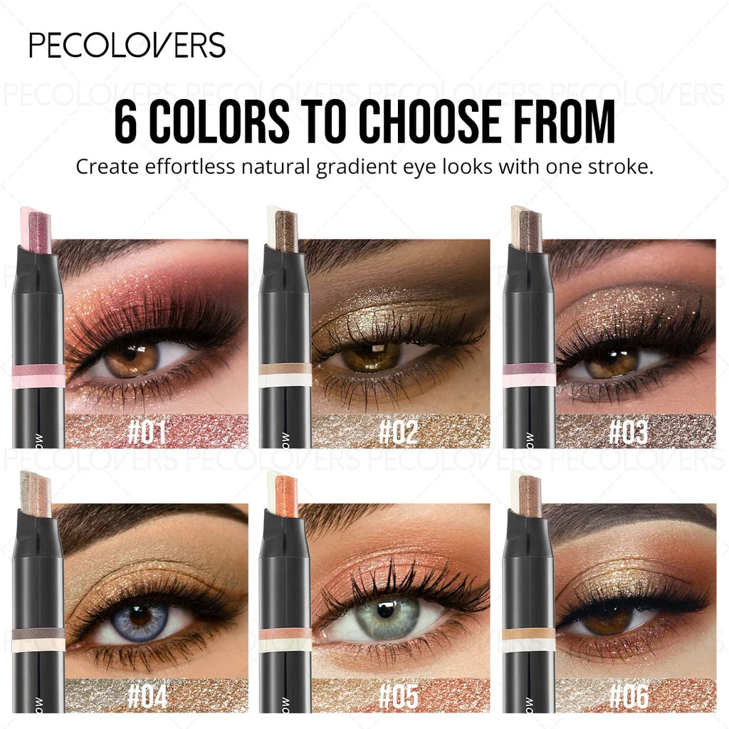 Glitter Double Color Eyeshadow Stick Metallic Gradient Waterproof Two Tone Long Lasting Shimmer Shadow Pen 2 in 1 Eye Makeup Zpaxo
