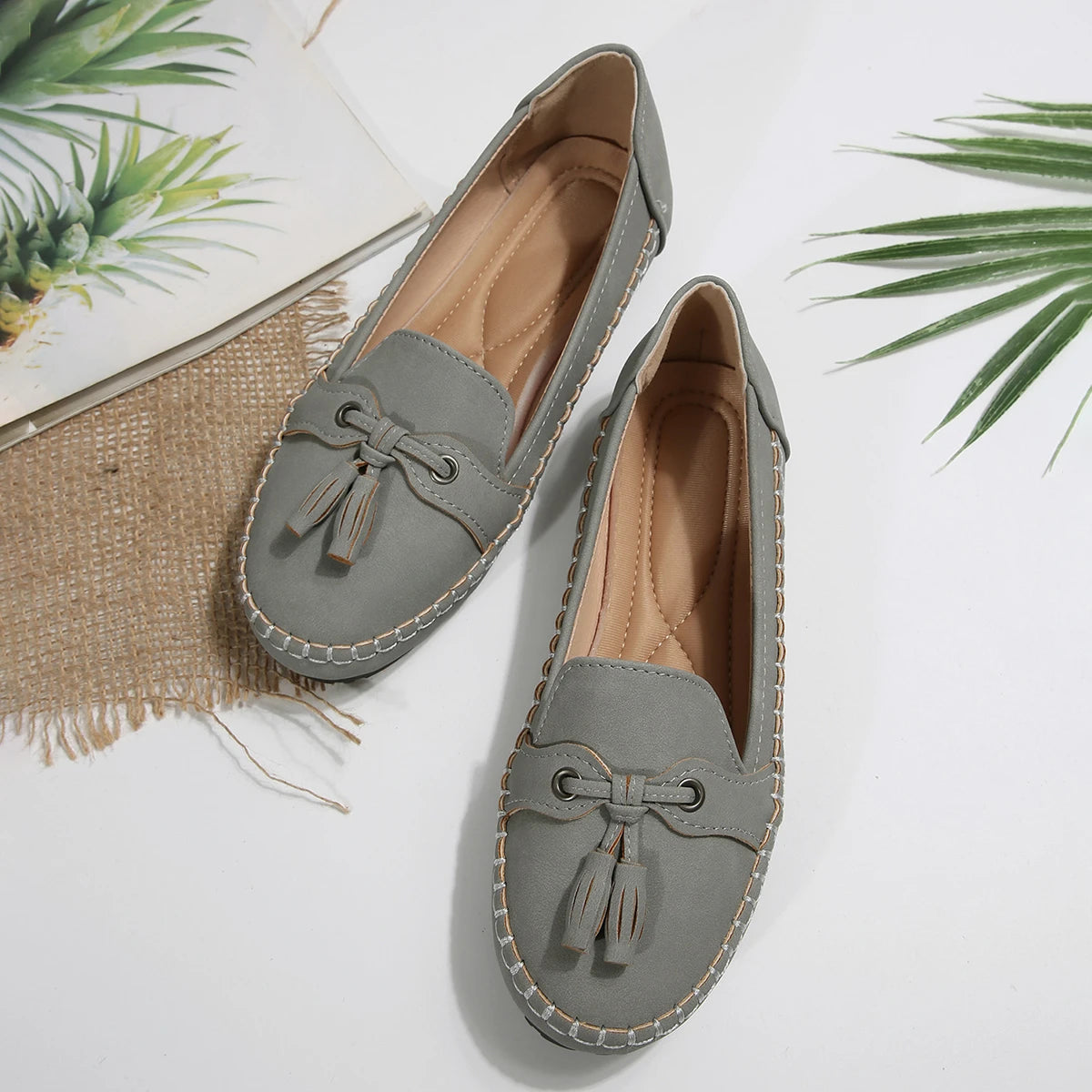 Women's Flats Fashion Breathable Casual Shoes Slip Ballet Suede Zpaxo GRAY 38