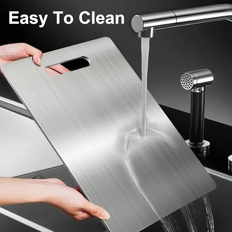 1pc Stainless Steel Cutting Board - Double-Sided, Non-Slip, Easy Clean for Veggies, Fruits & Meats | Durable Kitchen Essential Zpaxo Silver - High Qualit