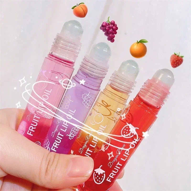 6 Colors Fruit Essence Lip Balm Roll-on Lip Oil Moisturizing Mirror Lipstick Transparent Hydrating Lip Gloss Long-Lasting Shine Zpaxo