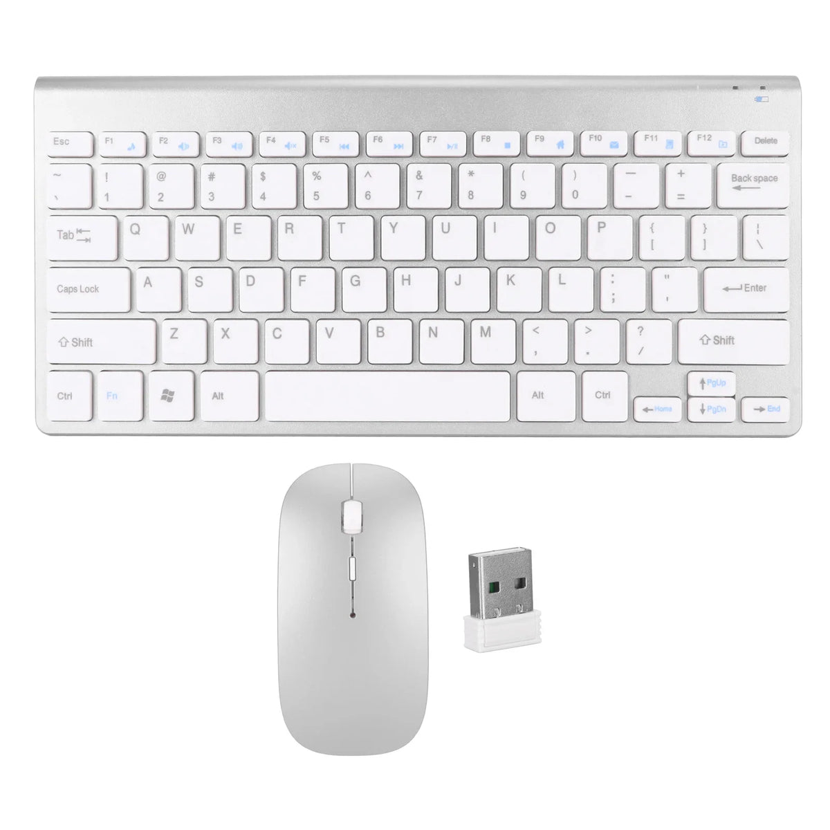 Wireless Keyboard Mouse Slim Key Combo Portable Beautiful Power Zpaxo WHITE