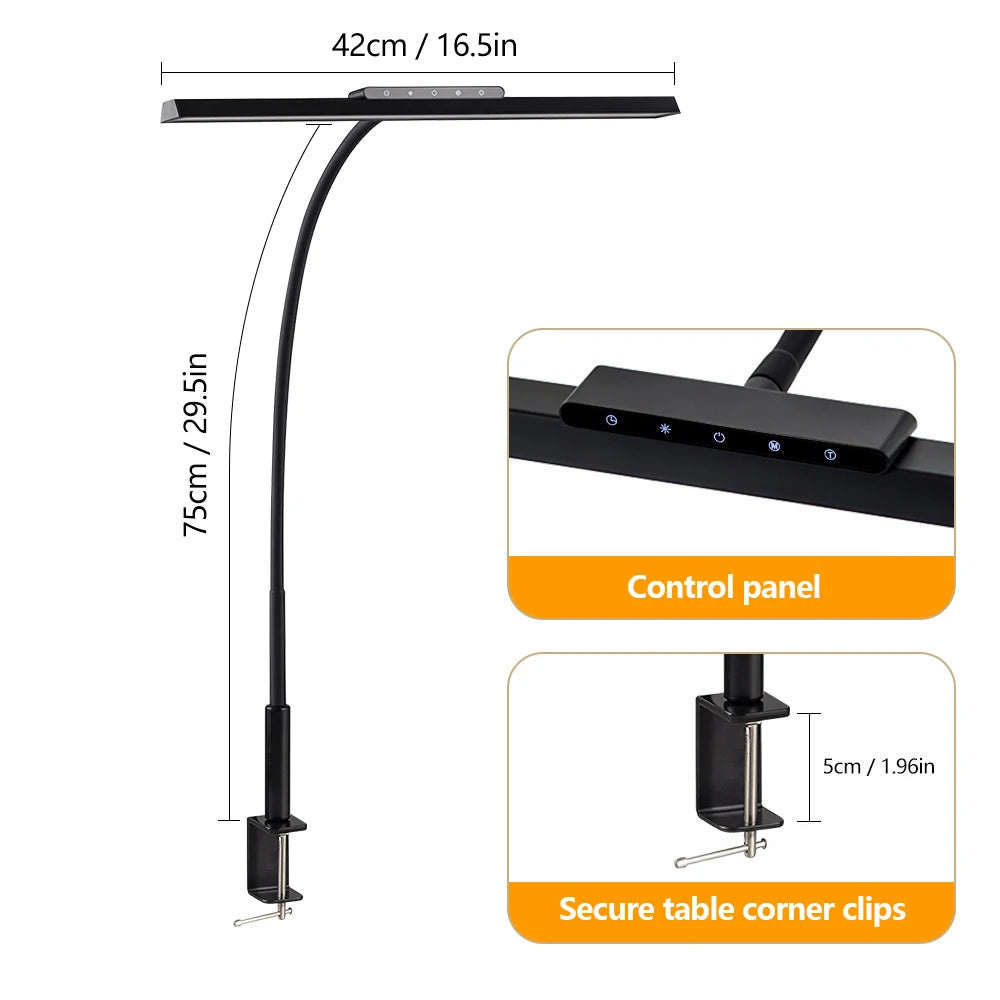 LED Full-Spectrum Eye-caring Desk Lamp with Flexible Gooseneck Stepless Dimming Flicker-Free Touch Control Desk Lamp for Home Zpaxo 12W 1-Head Black US Plug
