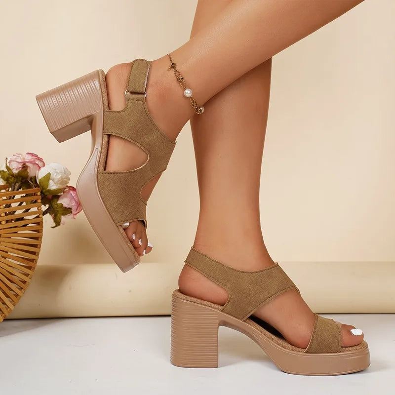 High Heeled Sandals Women's 2025 Summer Thick Heeled Platform Sandals Women's Fishmouth One-Word Buckle One-Word Gladiator Shoes Zpaxo