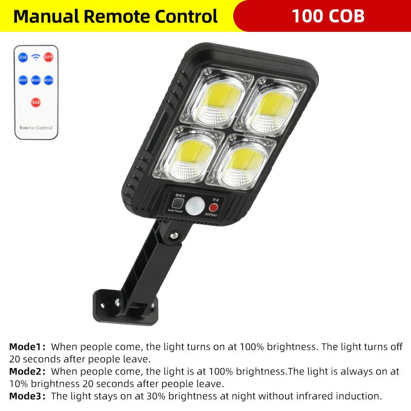 Solar Street Lamp IP65 Waterproof Outdoor Motion Sensor COB LED Zpaxo 100LED-White