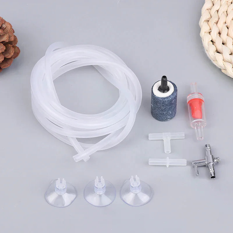 Aquarium Air Pump Accessories Kit With Air Stone Bubble Aerator Check Valves Suction Cups Oxygen Tube For Fish Tank Pump Zpaxo Default Title
