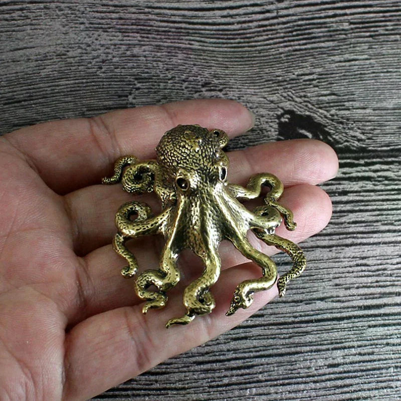 Brass Copper Animal Figurines Miniatures Desk Ornament Accessories Creative Table Craft Antique Octopus Home Decoration Zpaxo