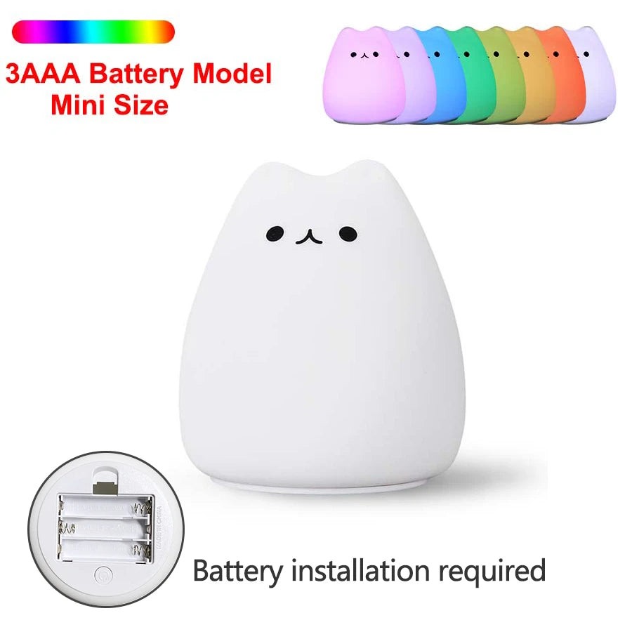 Cute Cat Night Light For Baby Kids Cartoon 7 Colors Silicone Sleeping Lamp Touch Sensor Table Lamp For Home Bedroom Decoration Zpaxo B