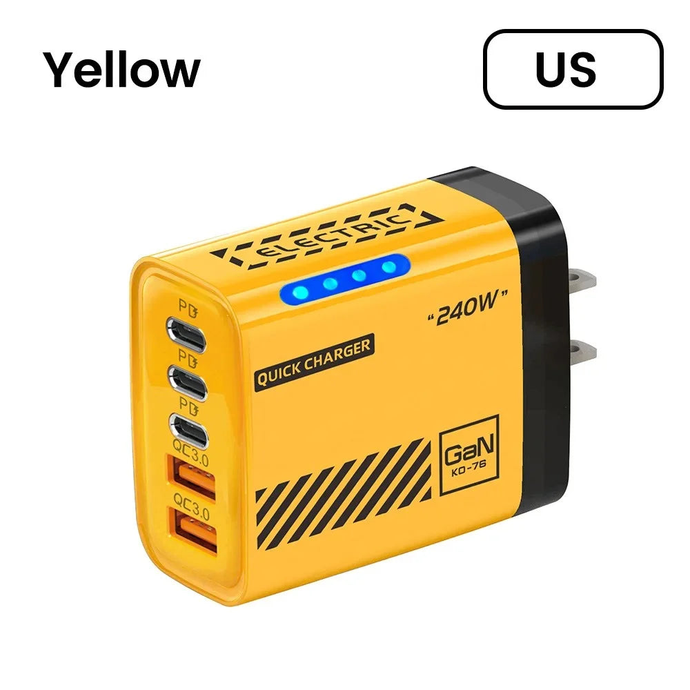 240W 5-Port USB-C Fast Charger – iPhone, Samsung & iPad USB-C Multi-Port Charger Zpaxo US Yellow UK