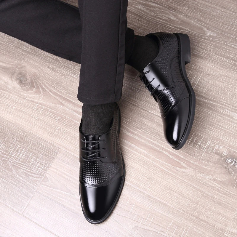 Mens Summer Formal Business Low Leather Shoes Perforated Lace Up Zpaxo