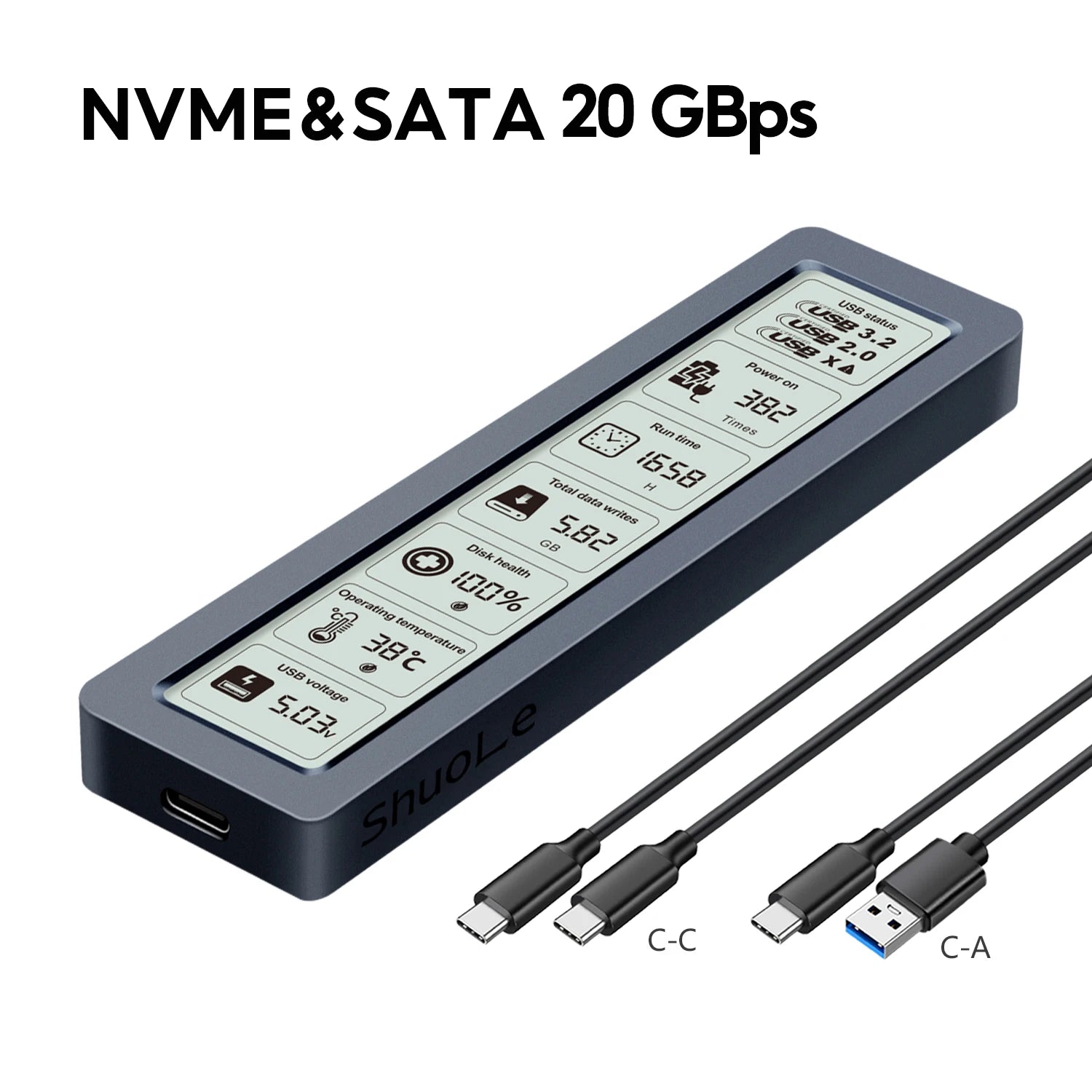 M.2 NVMe SATA SSD Enclosure Visual Smart SSD Case USB 3.2 Gen 2 10Gbps NVMe PCI-E 20Gpbs Zpaxo NVME SATA 20Gbps