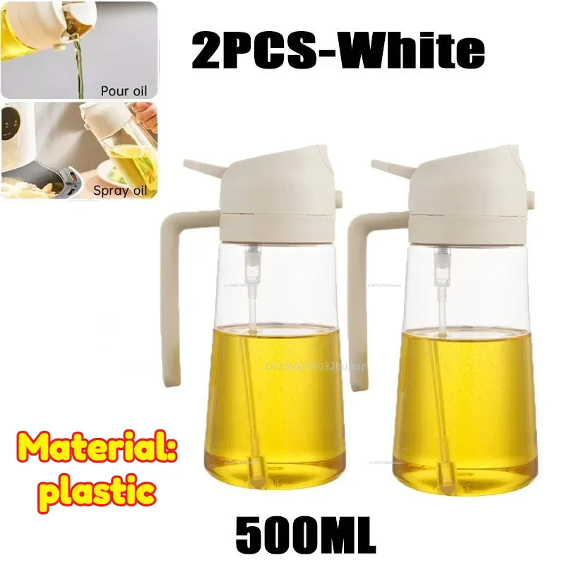 Oil Spray Pot 2-in-1 Plastic Household Kitchen Oil Bottle Nebulizing Mist Filling Cooking Oil Spray Pot Dual Use Camping Zpaxo 2PC-White