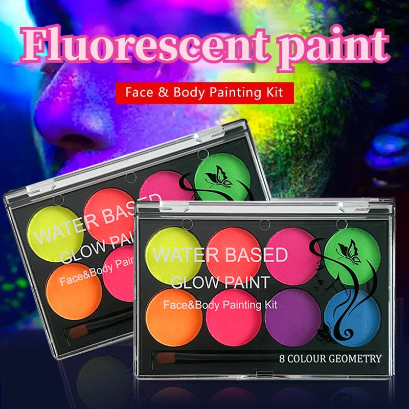 8 Face Body Paint Palette UV Glow-in-the-dark Water-based Neon Zpaxo