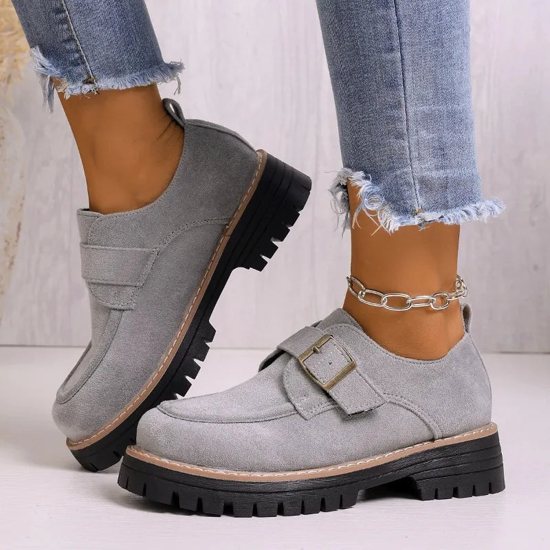 Women Loafers Round Toe Chunky Sole Shoes Women Slip-On Casual Shoes Anti-Slip Retro Flats Sneakers Women Zapatos De Mujer Zpaxo