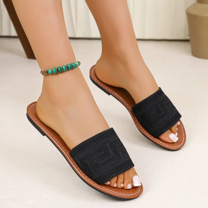 Women Slippers 2026 Summer Luxury Fashion Flat Sandals Brown Designer