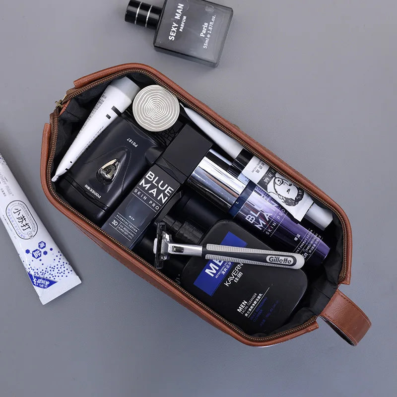 Hot Vintage Luxury Double-layer Men's Wash Bag, Portable and Large-capacity Handheld Cosmetic Storage Bag for Outdoor Use Zpaxo