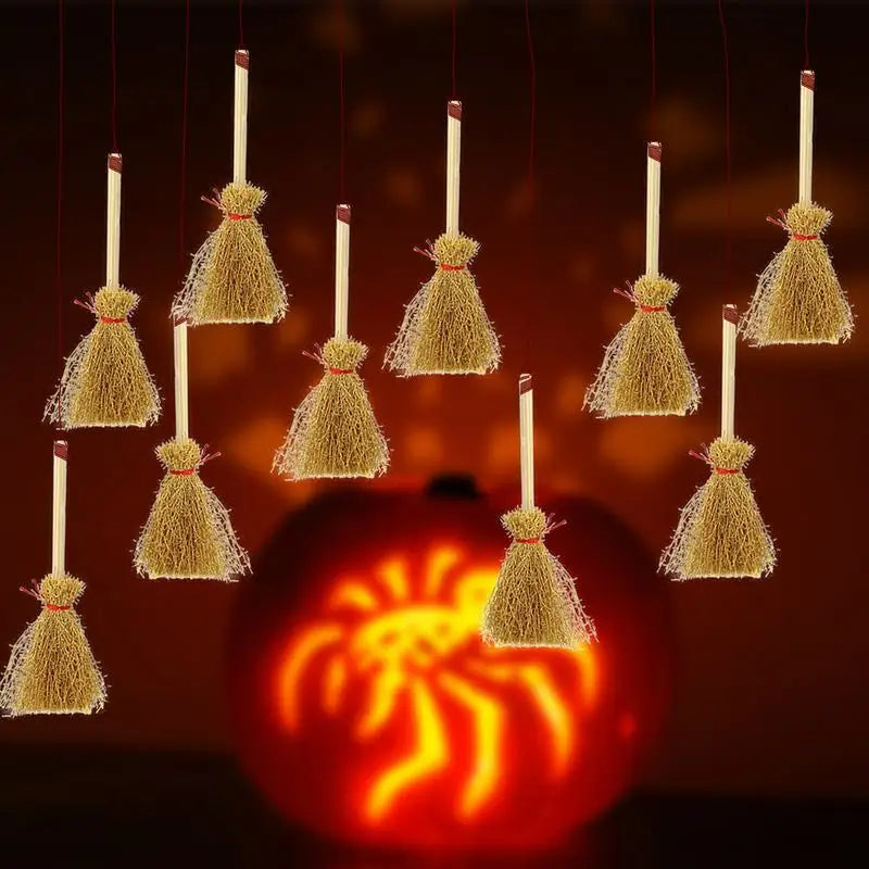 Halloween Witch Broom Pack Of 10 Miniature Witch Broom Decor Dollhouse Room Scenery Layout Restaurant Door Indoor Outdoor Decor Zpaxo