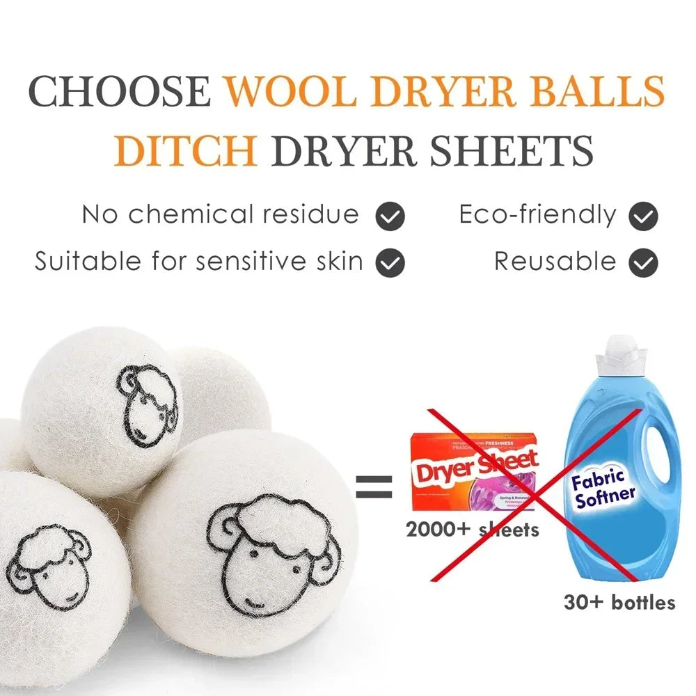 Reusable Wool Dryer Balls Clothes Softener Laundry Fleece Ball Home