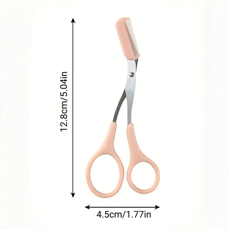 Pink Eyebrow Trimming Scissors with Built-in Comb Stainless Steel Precise Grooming Tool for Women Makeup Beauty Accessories Zpaxo