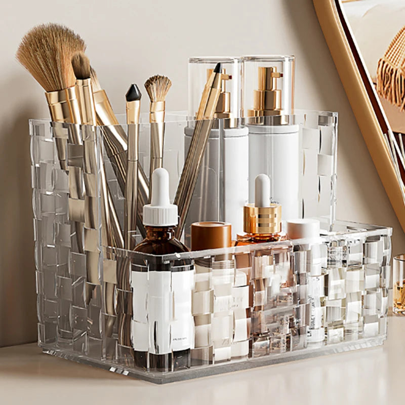 Light Luxury Transparent Desktop Storage Box Multi-grid Makeup Organizer Box Large Capacity Cosmetics Box Remote Control Holder Zpaxo