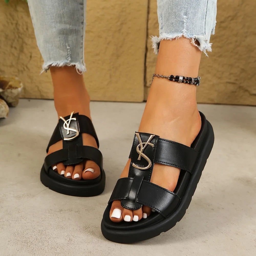 Women Slippers 2026 Fashion Open Toe Flats Luxury Designer Casual Women Sandals Daily Outdoor Comfort Open Toe Flip Flops Zpaxo