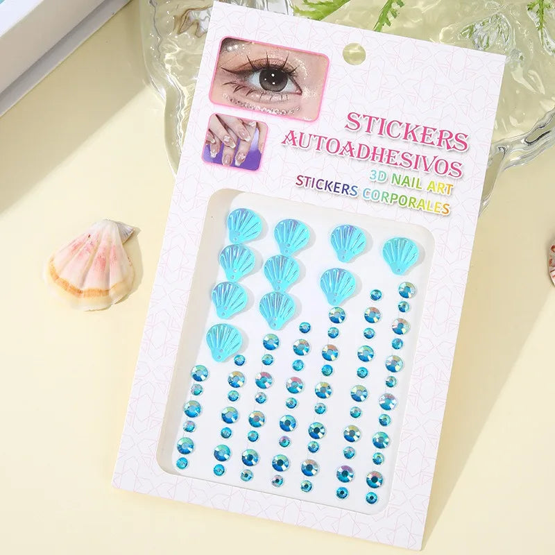3D Dream Shell Crystal Diamond Patch Face Gems Mermaid Temporary Zpaxo Blue