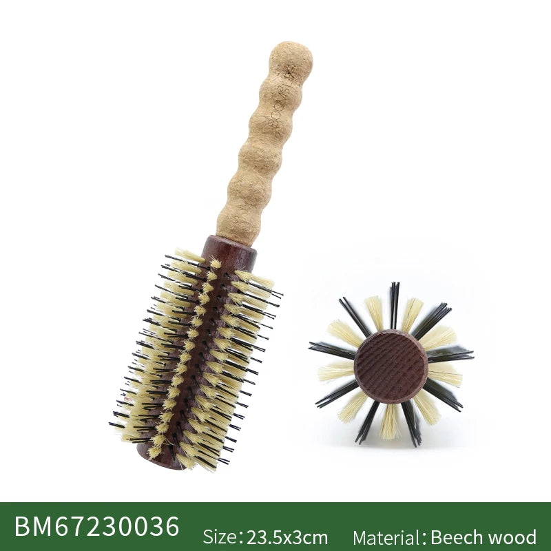 Cork Handle Boar Bristle Hair Brush Personalized Women Curling Barrel Styling Comb Anti-Static Wood Round HairBrush Zpaxo small China Mainland