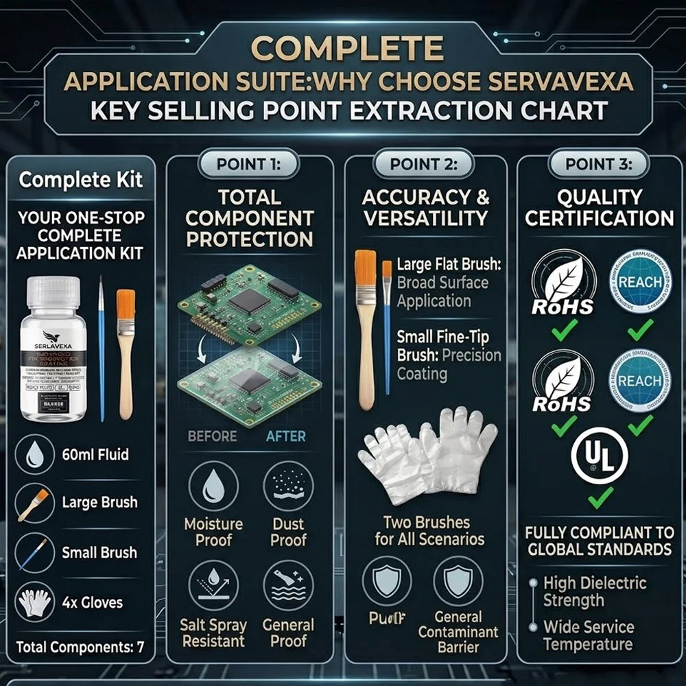 SERLAVEXA Conformal Coating for PCB, 60ml Advanced Tri-Protection Coating with UV Indicator, Moisture-Proof & Insulating Kit Zpaxo