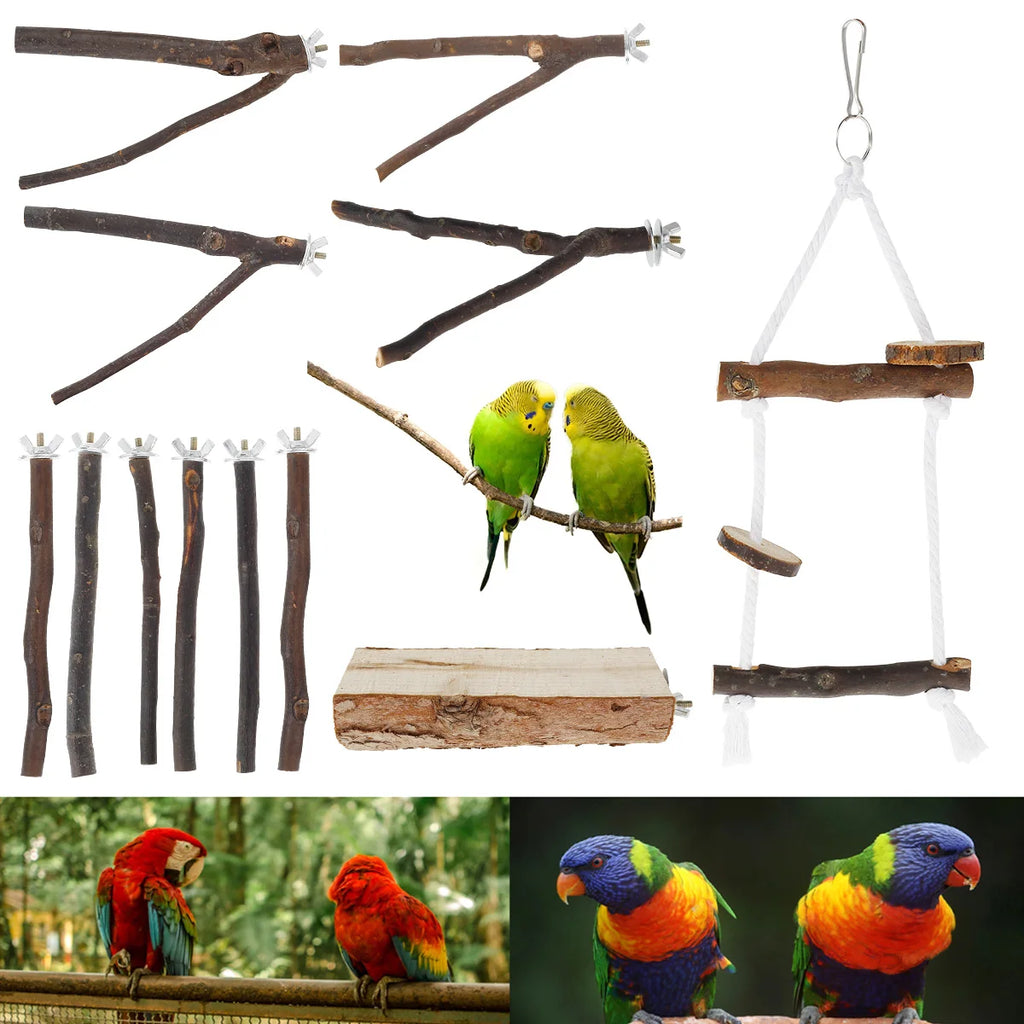 2/10pcs Natural Wood Bird Standing for Parrot Bird Perches Stick Parrot Stand Platform Wooden Exercise Climbing Paw Grinding Zpaxo